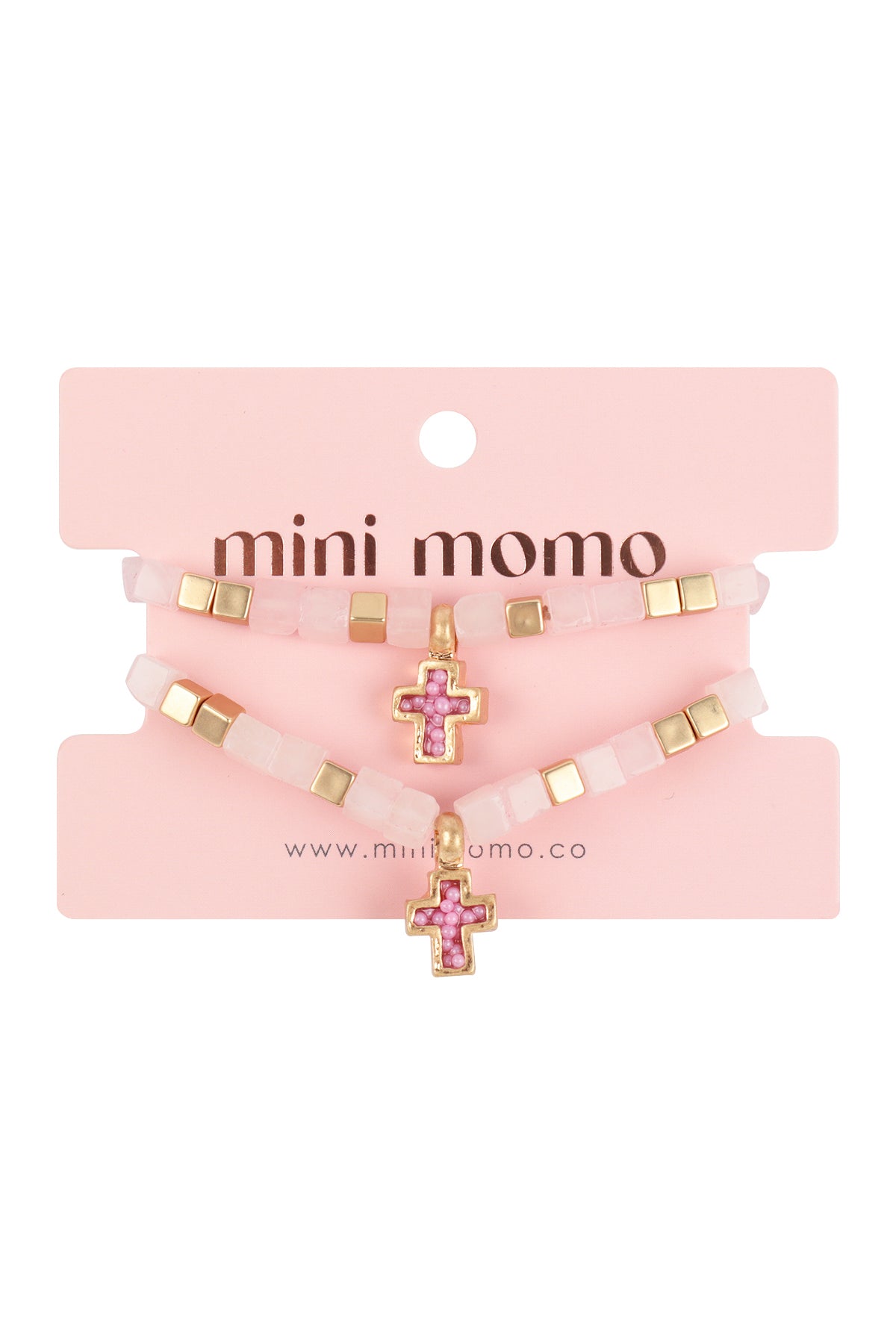 Mini Momo Mommy and Me Bracelets - Matching Bracelet Set for Mother Daughter Gift for Women - Front - Rose Quartz