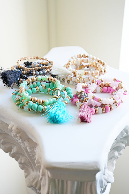 Beaded Bracelet Set Stackable Stretch Multi Layered Bangles