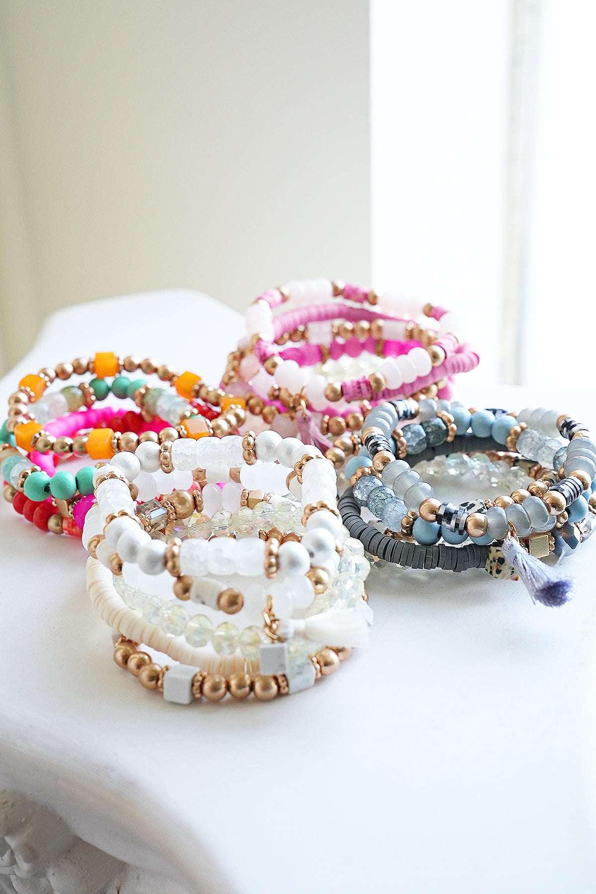 Beaded Bracelet Set Stack Stretch Multi Layered Boho Bangles