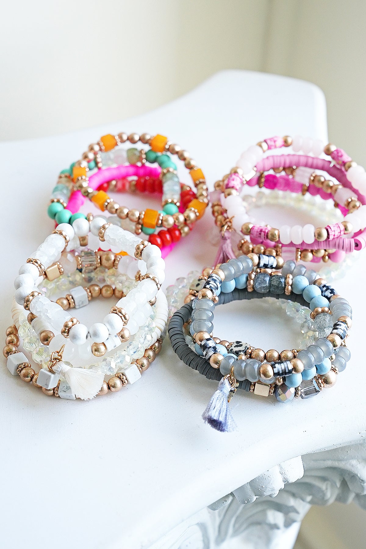 Beaded Bracelet Set Stack Stretch Multi Layered Boho Bangles