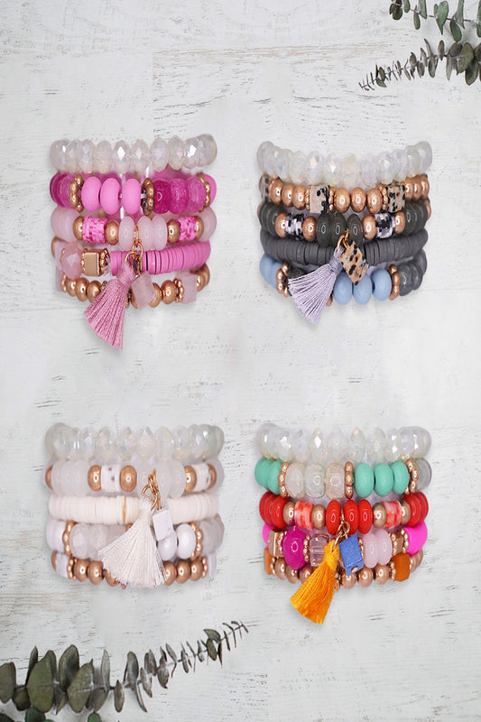 Beaded Bracelet Set Stack Stretch Multi Layered Boho Bangles