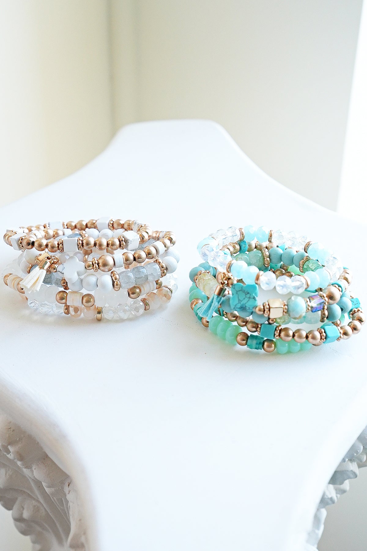 Beaded Bracelet Set Stack Stretch Multi Layered Stone Bangle