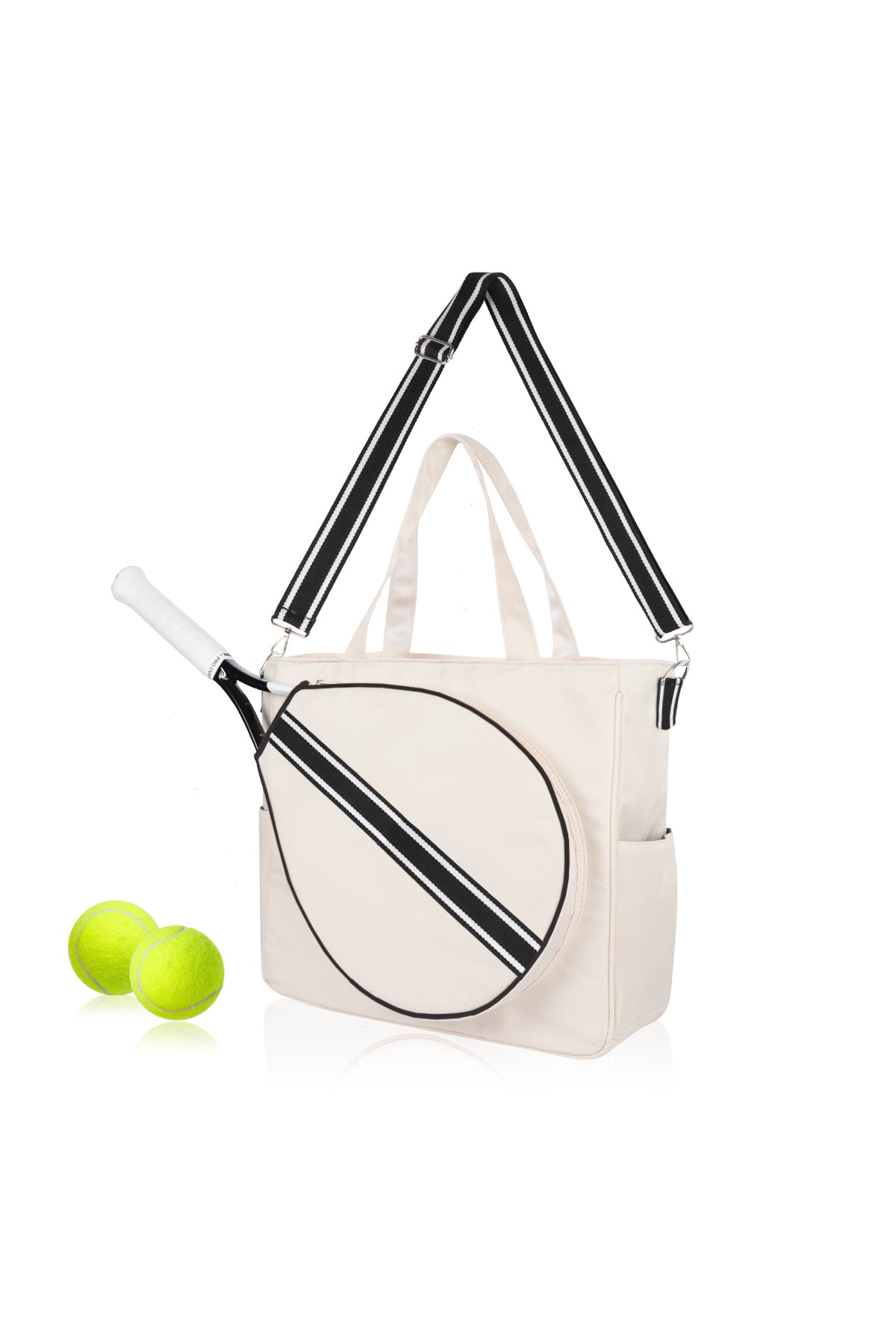 Mini Momo Tennis Bag Racket Tote Sports Racquet Bag - Tennis Bags for Women - Case Stripe Shoulder Strap - Main - Black White