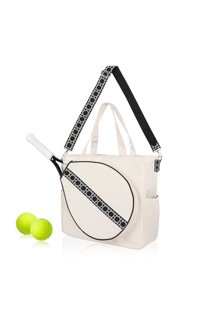 Mini Momo Tennis Bag Racket Tote Sports Racquet Bag - Tennis Bags for Women - Case Stripe Shoulder Strap - Main - Black