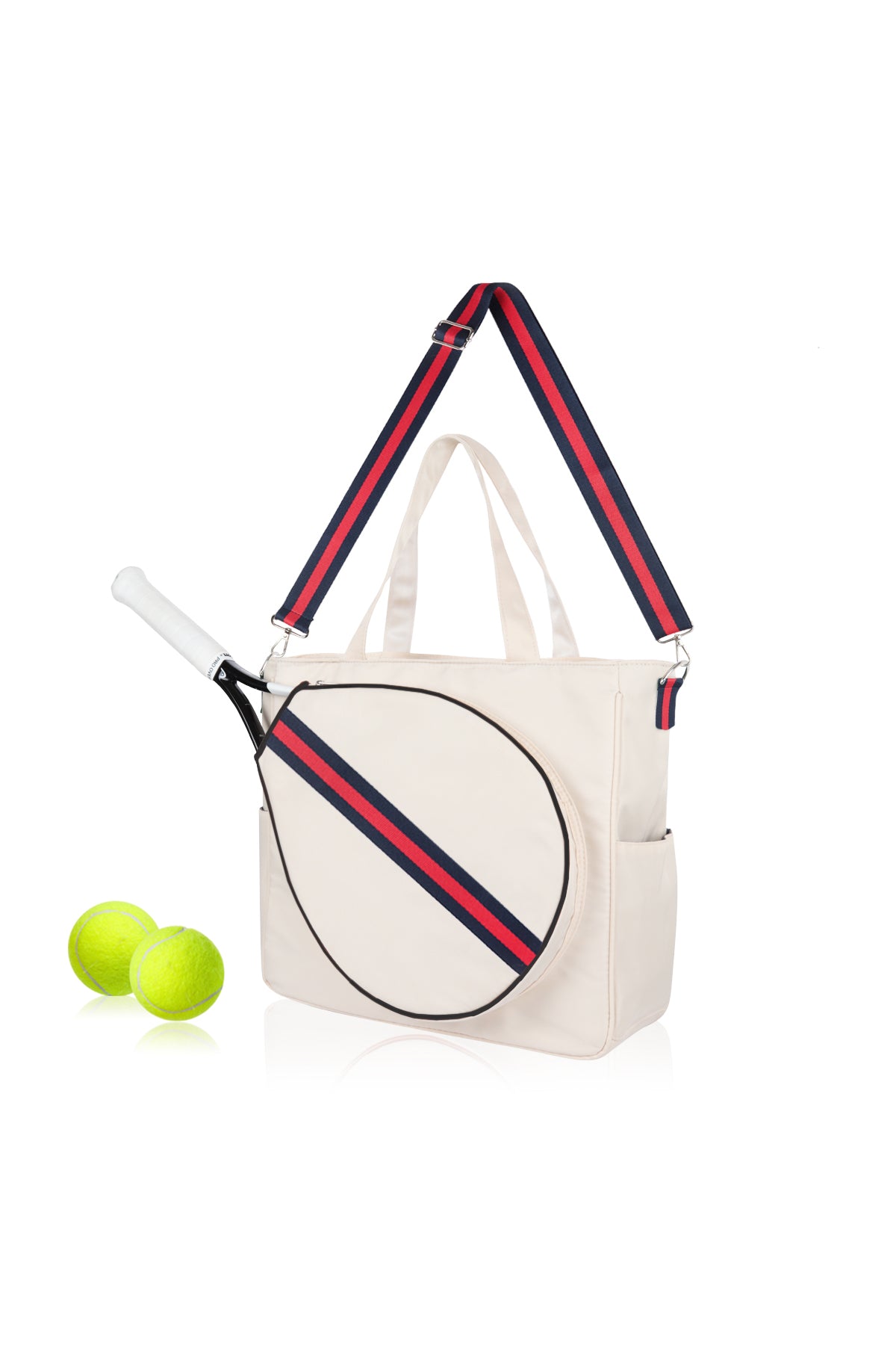 Mini Momo Tennis Bag Racket Tote Sports Racquet Bag - Tennis Bags for Women - Case Stripe Shoulder Strap - Main - Navy Red