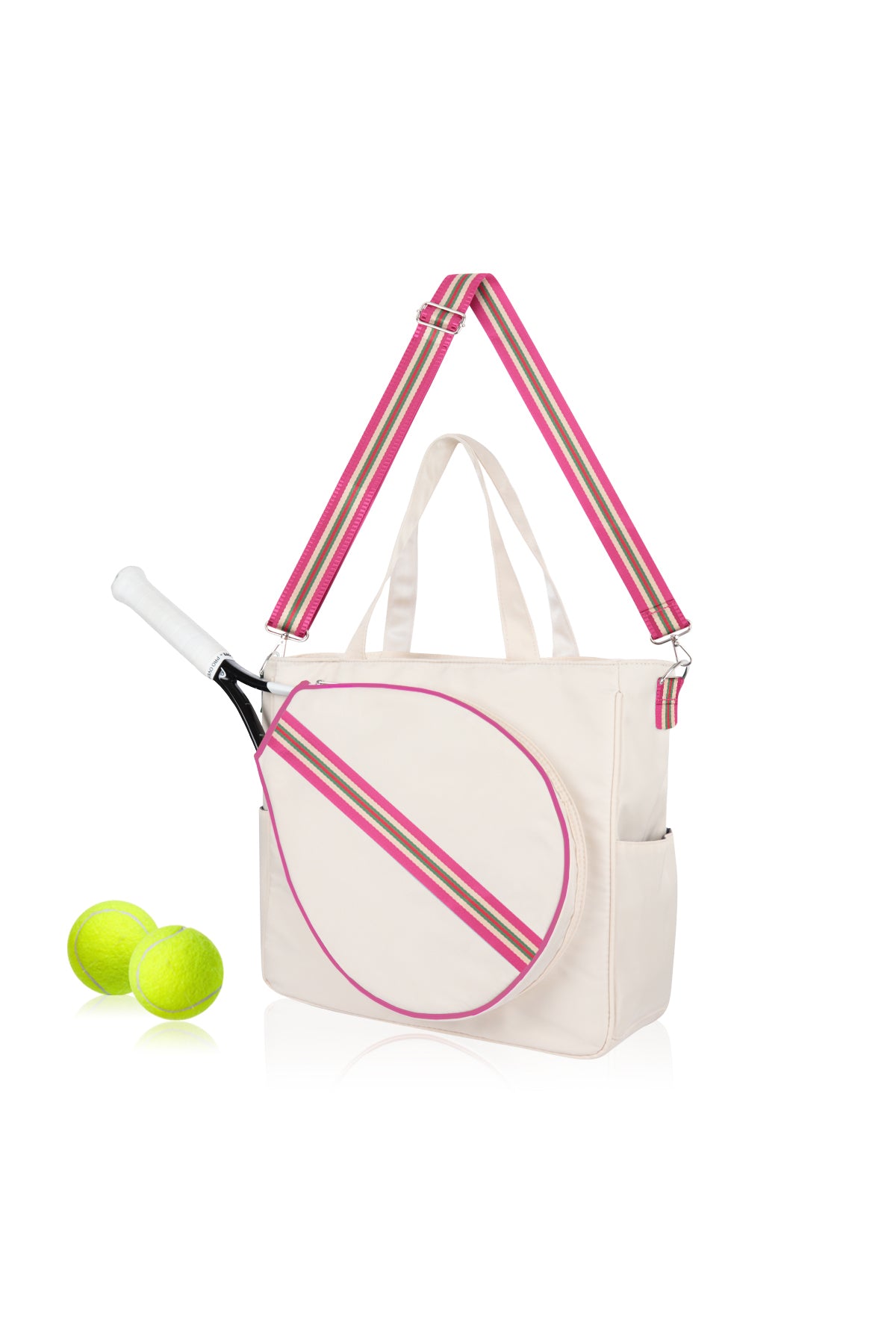 Mini Momo Tennis Bag Racket Tote Sports Racquet Bag - Tennis Bags for Women - Case Stripe Shoulder Strap - Main - Pink Multi