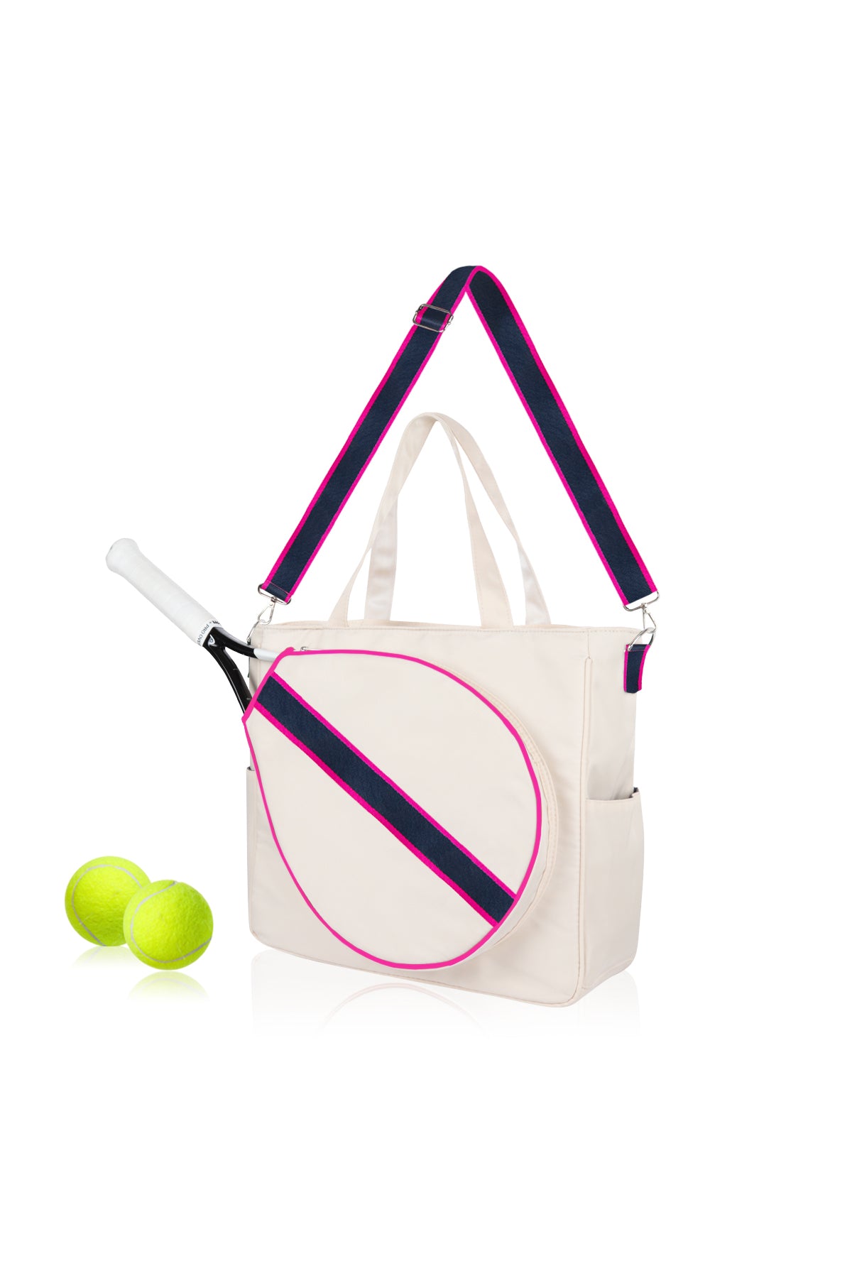 Mini Momo Tennis Bag Racket Tote Sports Racquet Bag - Tennis Bags for Women - Case Stripe Shoulder Strap - Main - Pink Navy