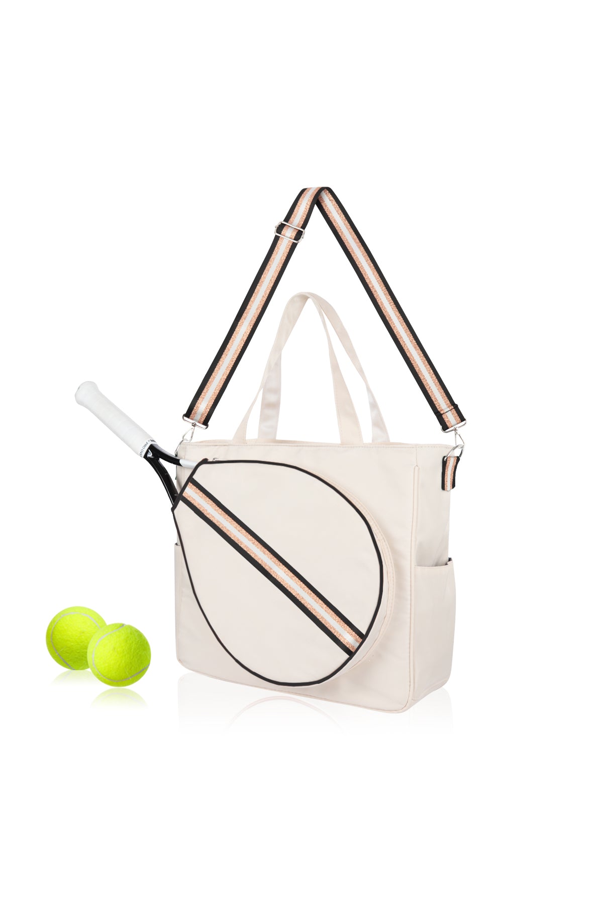 Mini Momo Tennis Bag Racket Tote Sports Racquet Bag - Tennis Bags for Women - Case Stripe Shoulder Strap - Main - Gold Black