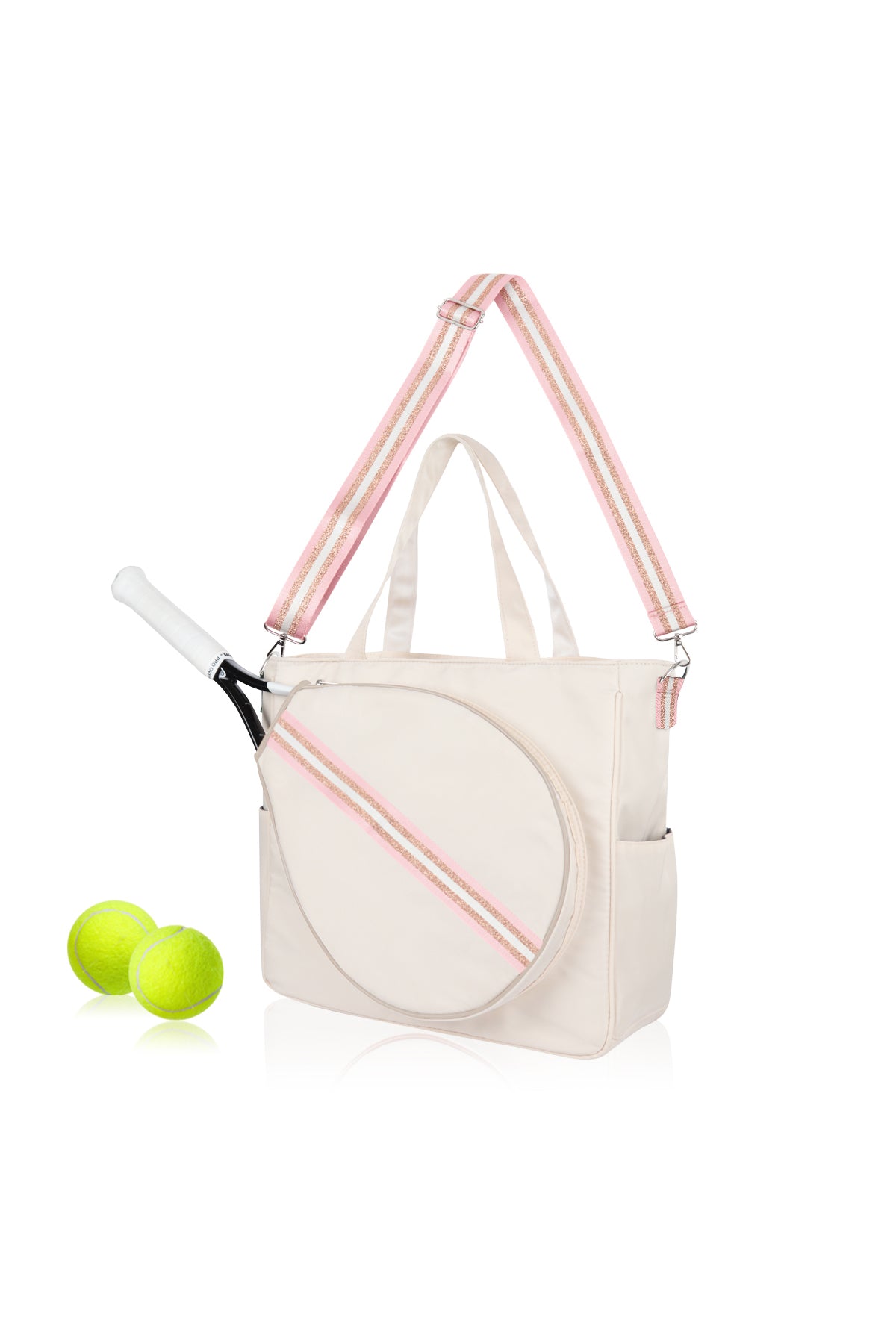 Mini Momo Tennis Bag Racket Tote Sports Racquet Bag - Tennis Bags for Women - Case Stripe Shoulder Strap - Main - Light Pink