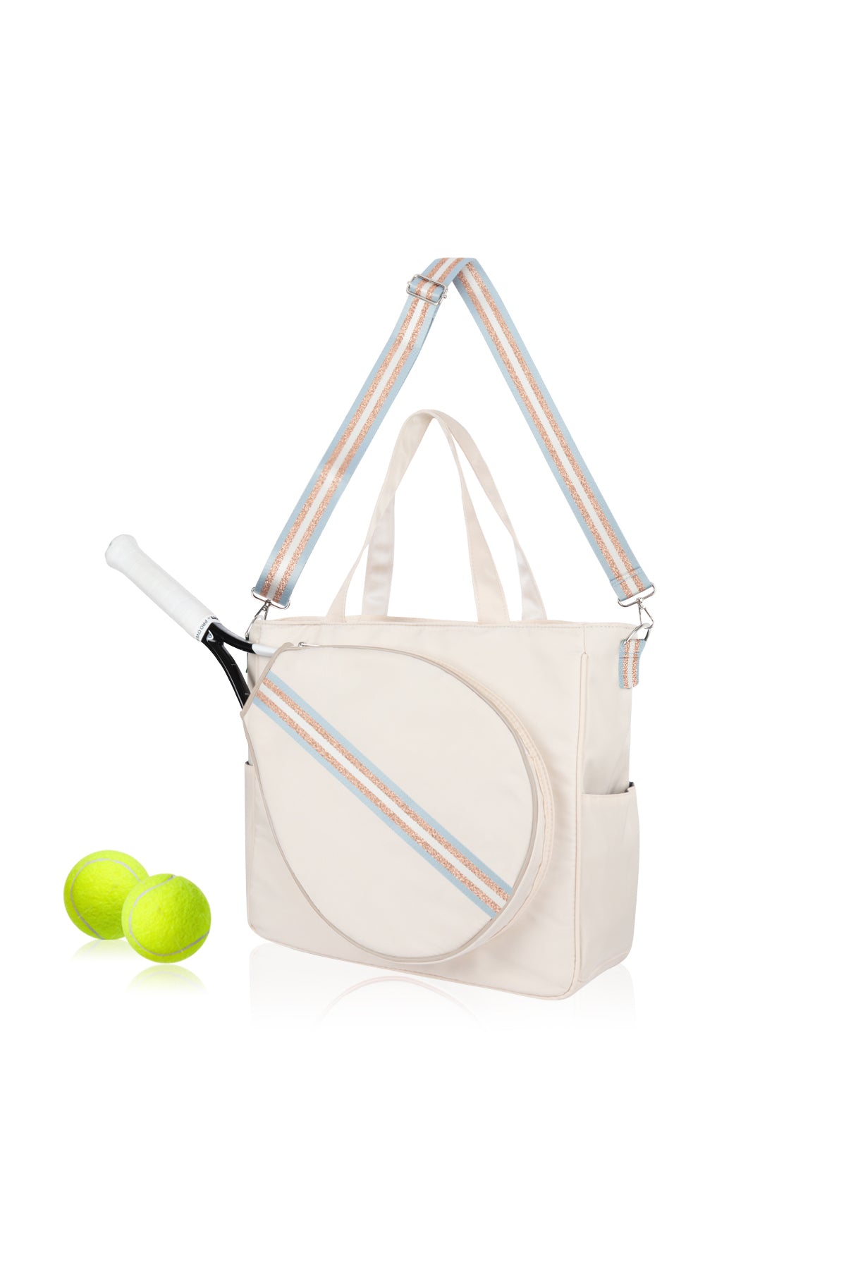 Mini Momo Tennis Bag Racket Tote Sports Racquet Bag - Tennis Bags for Women - Case Stripe Shoulder Strap - Main - Light Blue