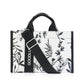 Mini Momo Tote Bag for Women Canvas Structured Purse - Cute Small Shoulder Crossbody Strap - Floral Black 