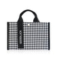 Mini Momo Tote Bag for Women Canvas Structured Purse - Cute Small Shoulder Crossbody Strap - Houndstooth Black