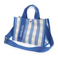 Mini Momo Tote Bag for Women Canvas Structured Purse - Casual Fabric Stripe Handbag - Plaid Light Blue