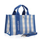 Mini Momo Tote Bag for Women Canvas Structured Purse - Casual Fabric Stripe Handbag - Plaid Light Blue