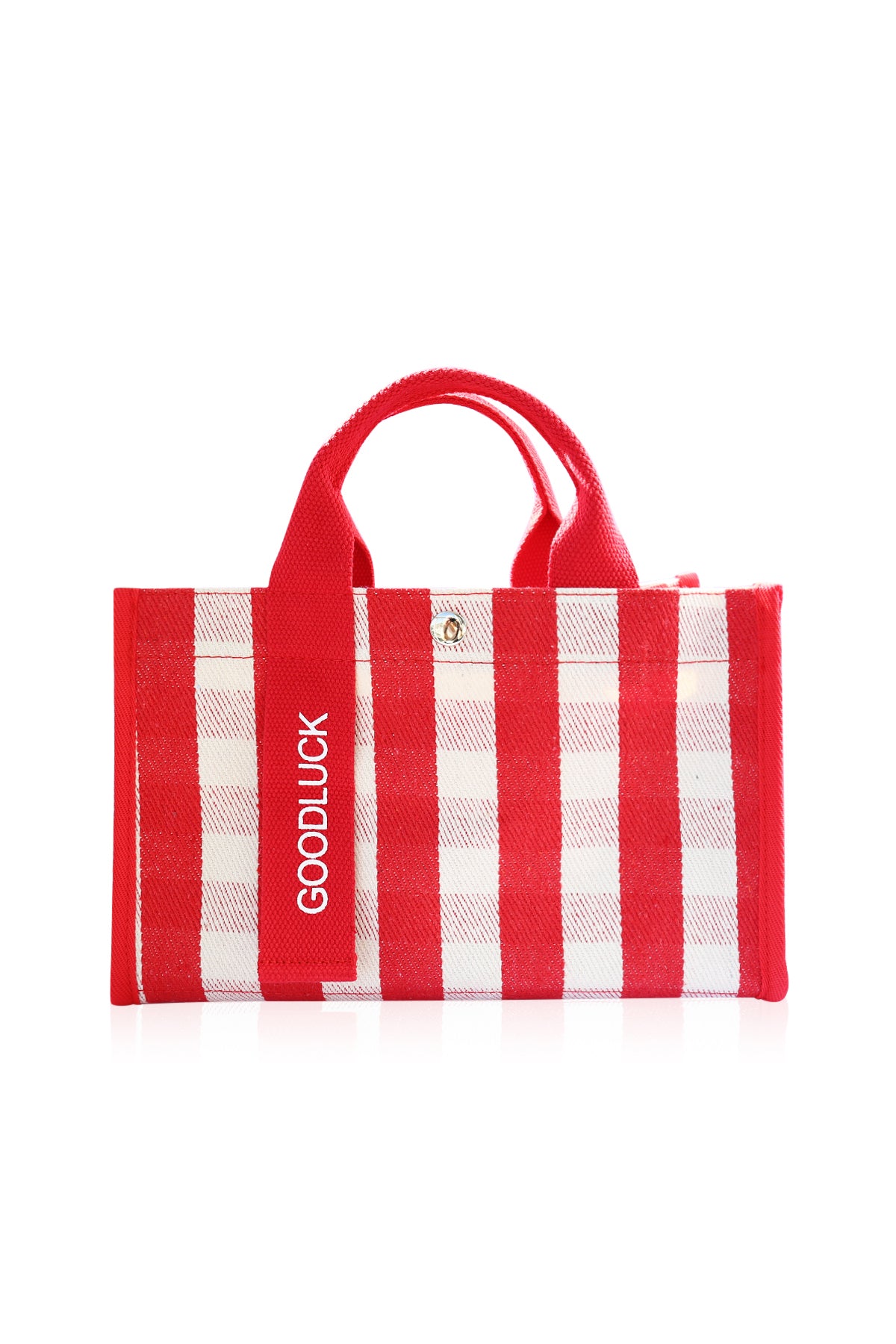 Mini Momo Tote Bag for Women Canvas Structured Purse - Casual Fabric Stripe Handbag - Plain Red