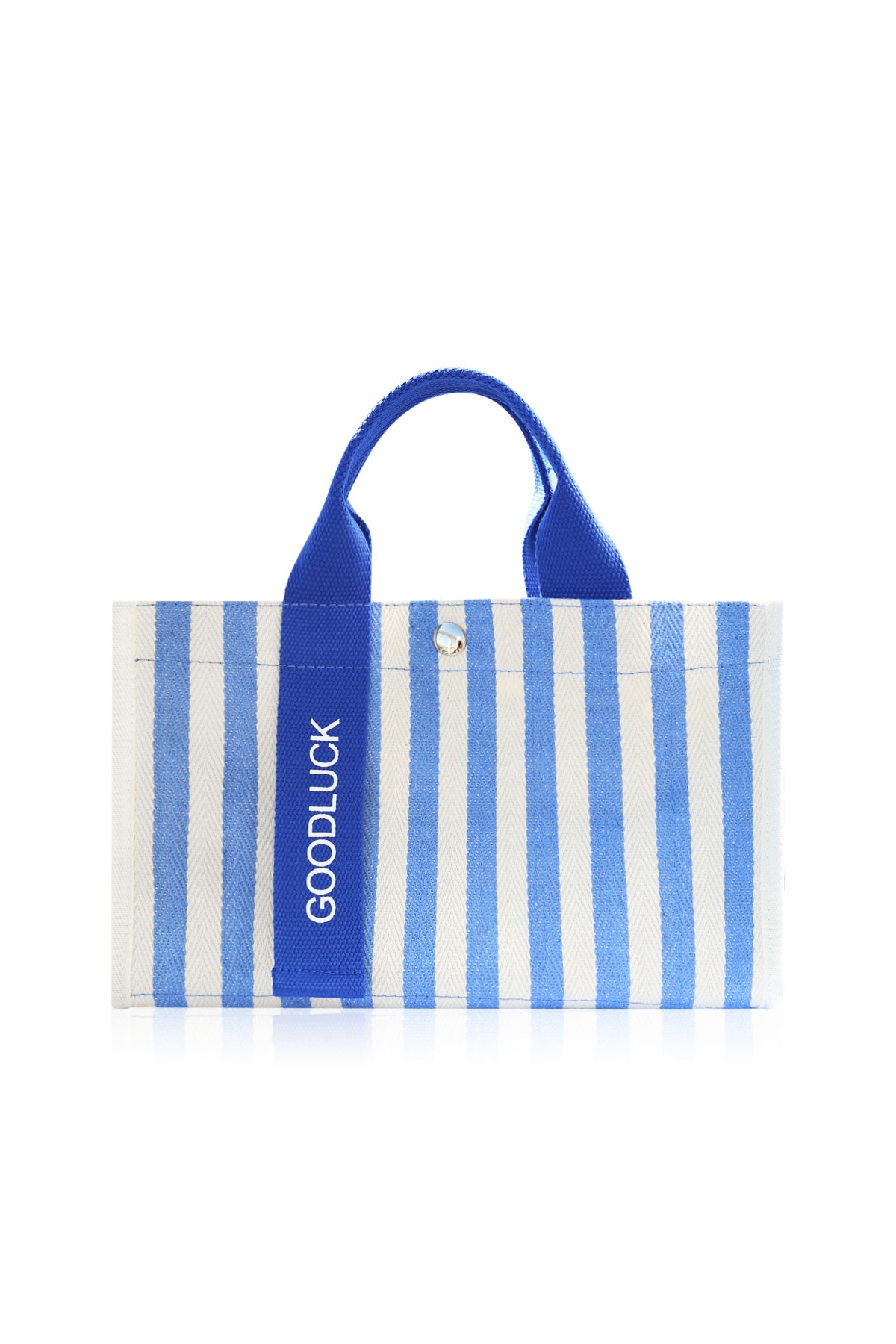 Mini Momo Tote Bag for Women Canvas Structured Purse - Casual Fabric Stripe Handbag - Stripe Light Blue