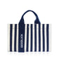 Mini Momo Tote Bag for Women Canvas Structured Purse - Casual Fabric Stripe Handbag - Stripe Navy