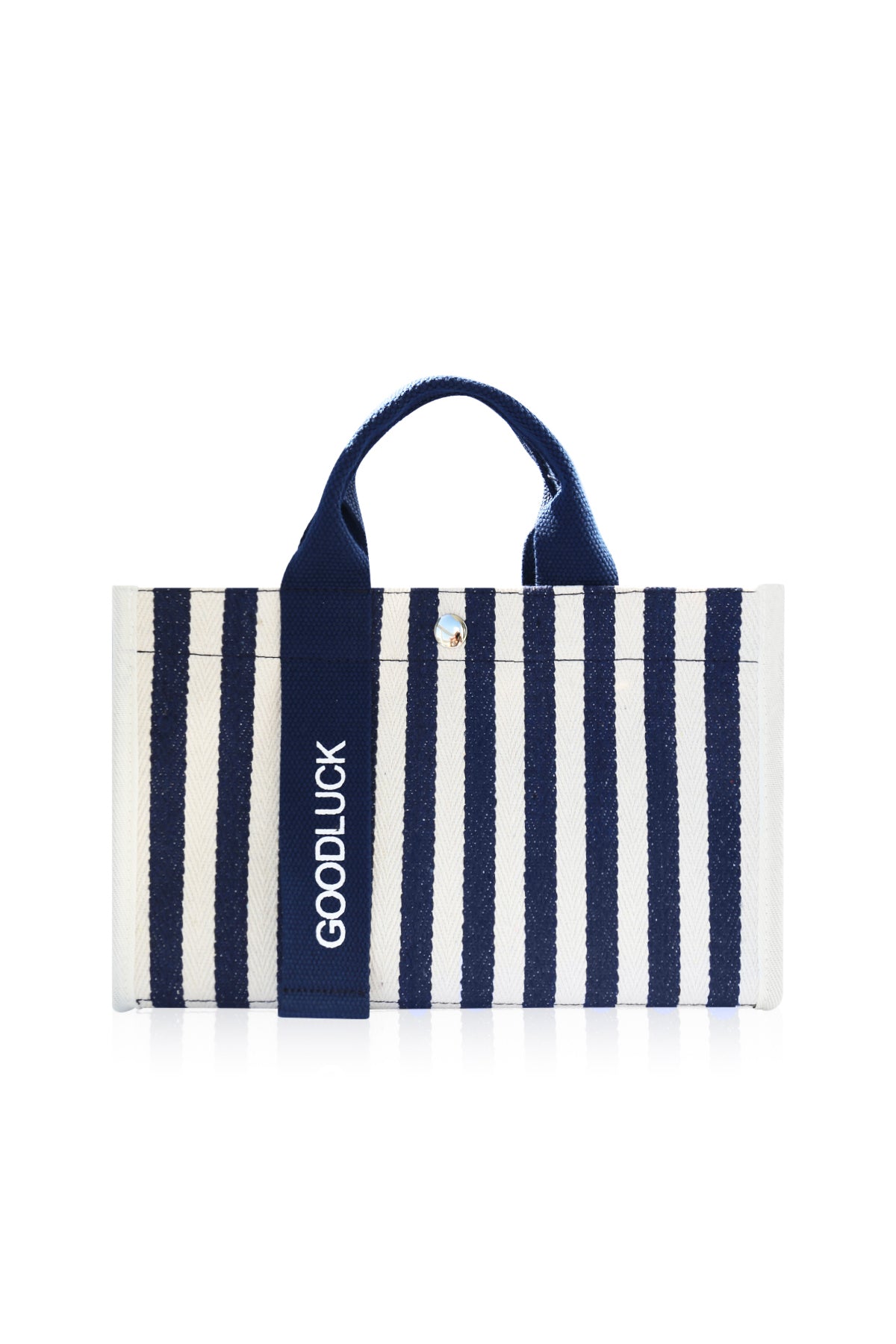 Mini Momo Tote Bag for Women Canvas Structured Purse - Casual Fabric Stripe Handbag - Stripe Navy