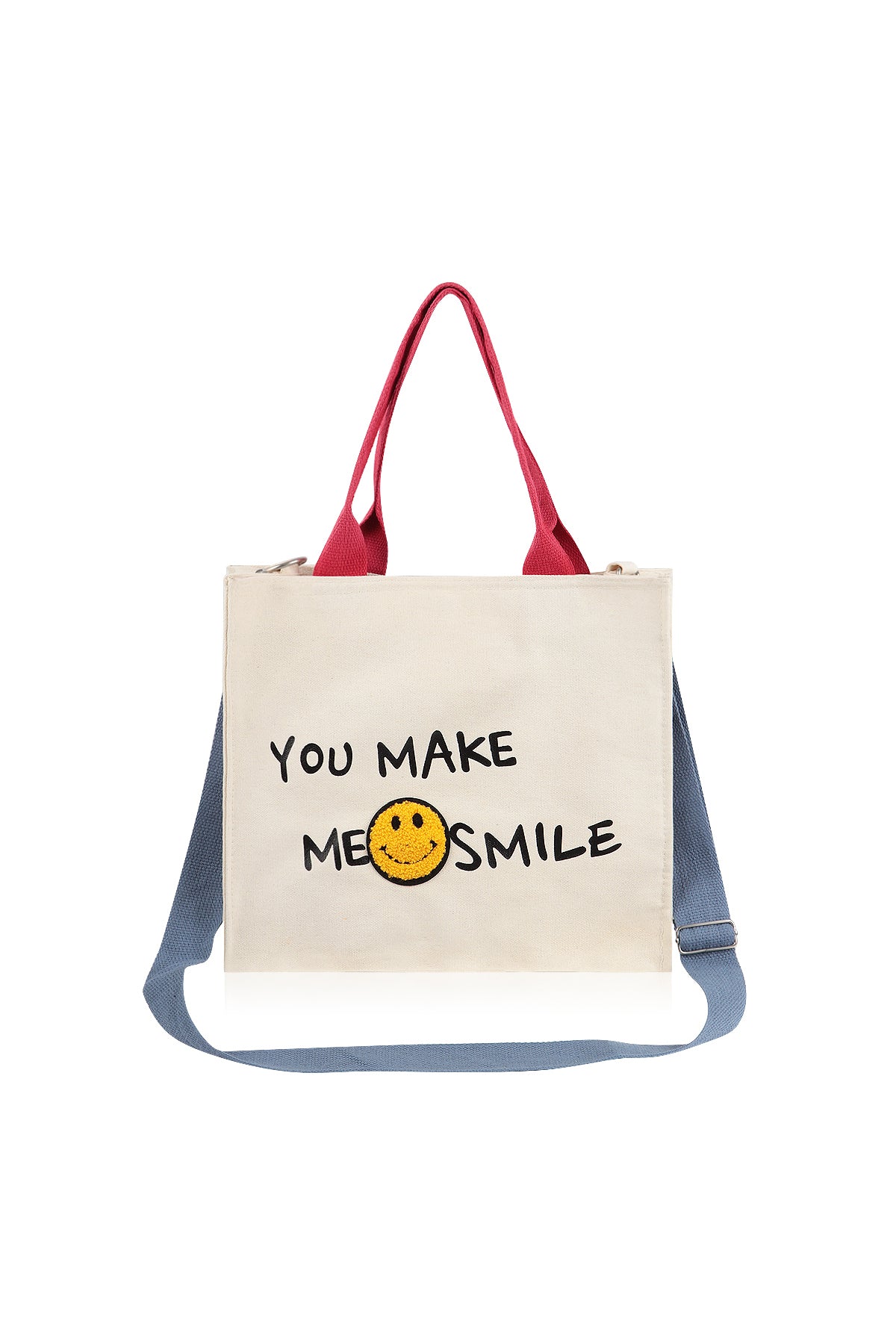 Smile Canvas Tote Bag Shoulder Crossbody Strap Fabric Shopper