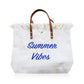 Mini Momo Beach Bag Straw Fringe Summer Shopper Travel Tote Large Weekend Handbag - Ivory