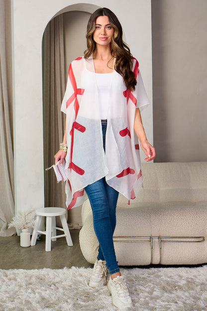 Baseball Game Day Shirt Kimono Cardigan - Open Shawl Blouse Cover Up for Sports Fan, Mom, Team Gift