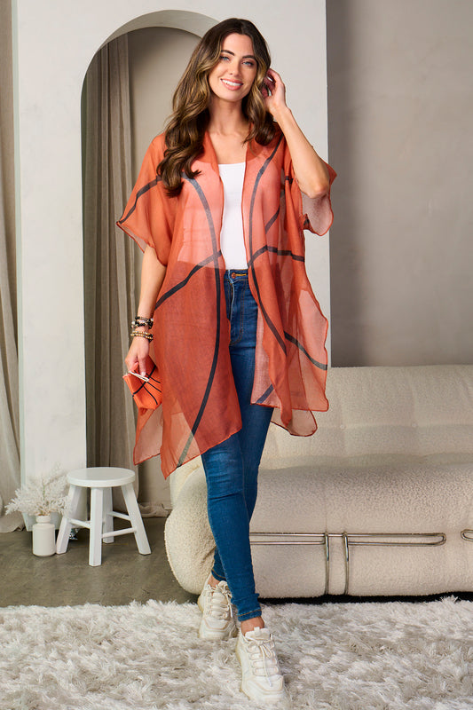 Basketball Game Day Shirt Kimono Cardigan - Open Shawl Blouse Cover Up for Sports Fan, Mom, Team Gift