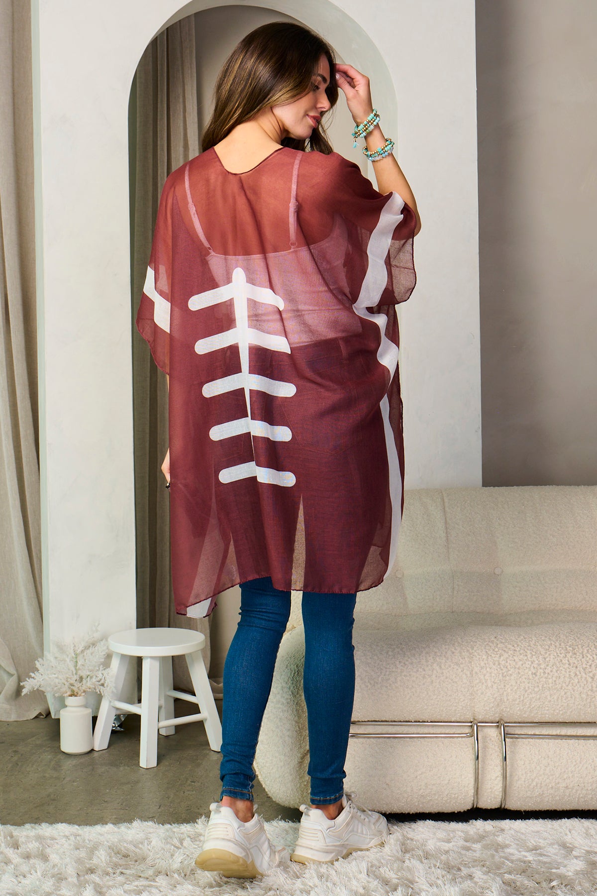 Football Game Day Shirt Kimono Cardigan - Open Shawl Blouse Cover Up for Sports Fan, Mom, Team Gift