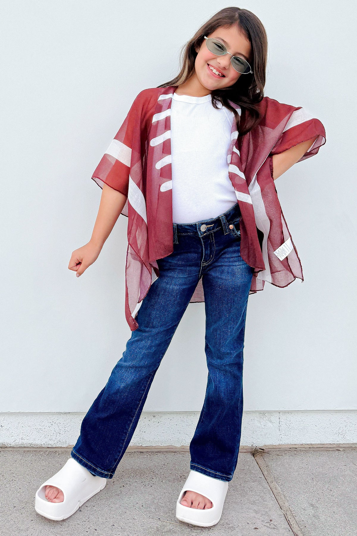 Football Game Day Shirt Kimono Cardigan - Open Shawl Blouse Cover Up for Sports Fan, Mom, Team Gift