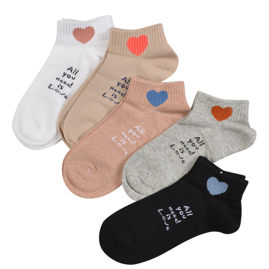 Cute Women's Socks Set - Embroidery Heart Ankle Socks