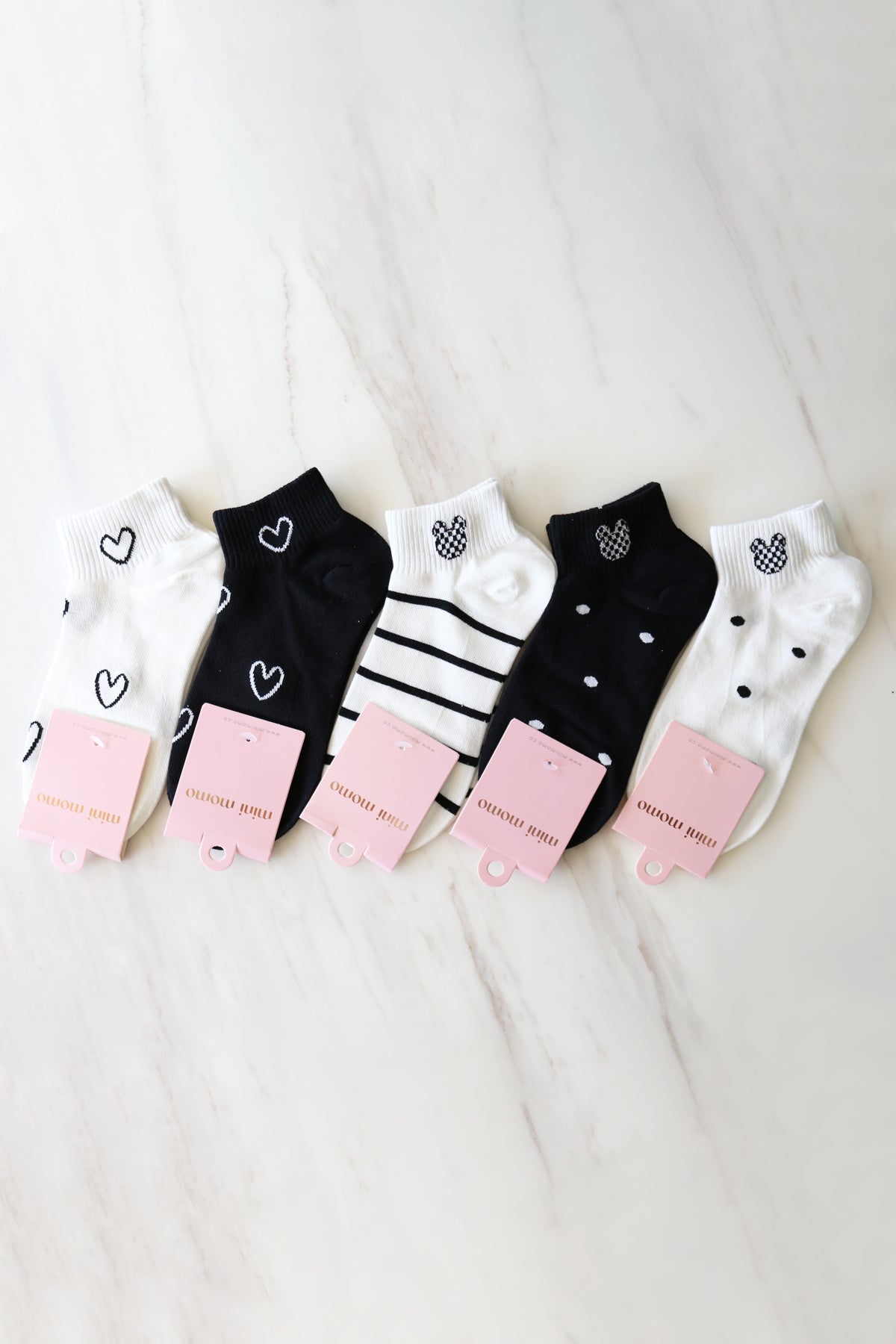 Cute Women's Socks Set -  Heart Stripe Polka Dot Ankle Socks Novelty Gifts for Womens-Tags