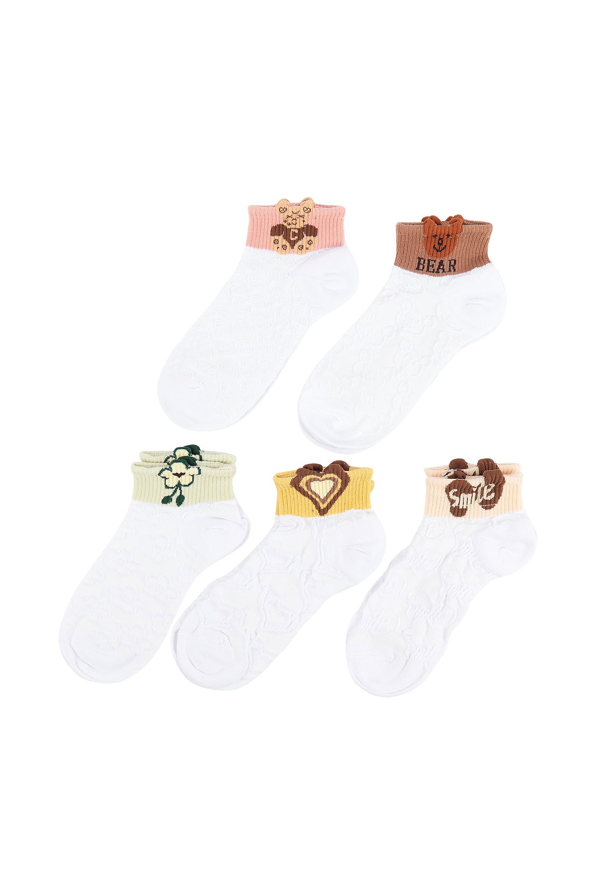 Mini Momo Cute Women's Socks Set - Embroidery Smile Heart Ankle Socks Novelty Gifts for Womens - Assorted -  Group 