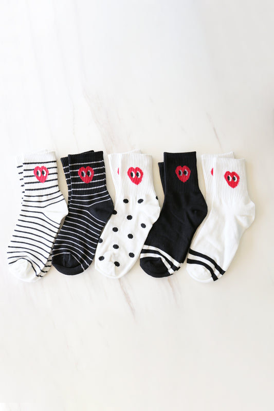 Cute Heart Face Women's Socks Set - Stripe Smile Ankle Mid Calf Half Crew Socks Novelty Gifts for Womens