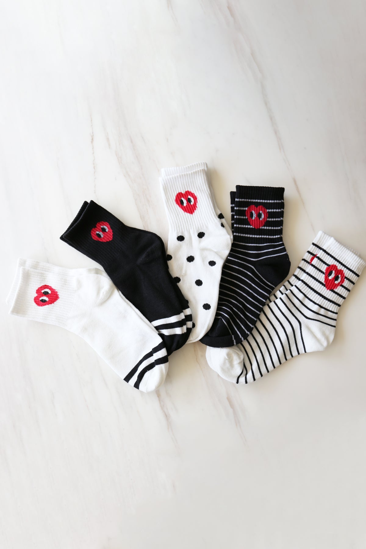 Cute Heart Face Women's Socks Set - Stripe Smile Ankle Mid Calf Half Crew Socks Novelty Gifts for Womens