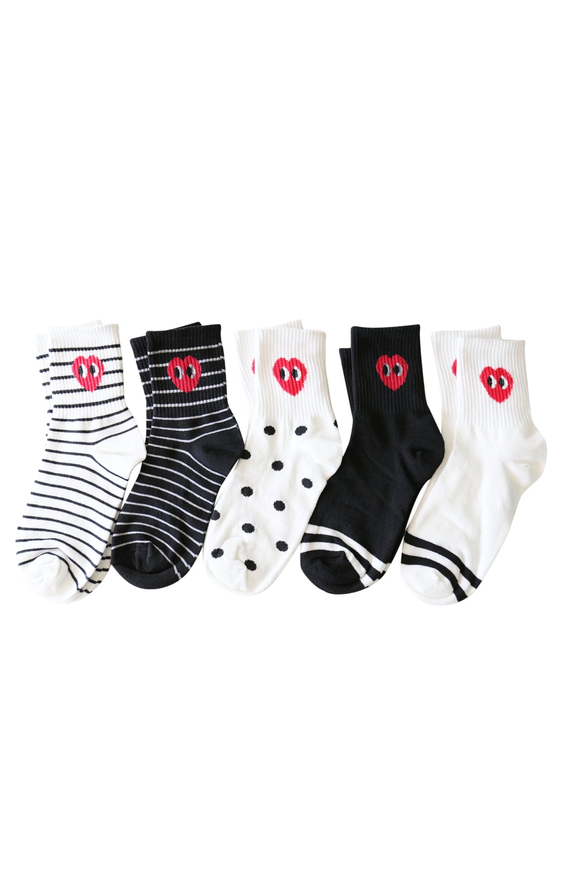 Cute Heart Face Women's Socks Set - Stripe Smile Ankle Mid Calf Half Crew Socks Novelty Gifts for Womens-Main