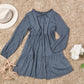 Mommy and Me Matching Dresses - Boho Long Sleeve Tiered Ruffle Hem Pocket Tunic Dress - Front - Dark Navy