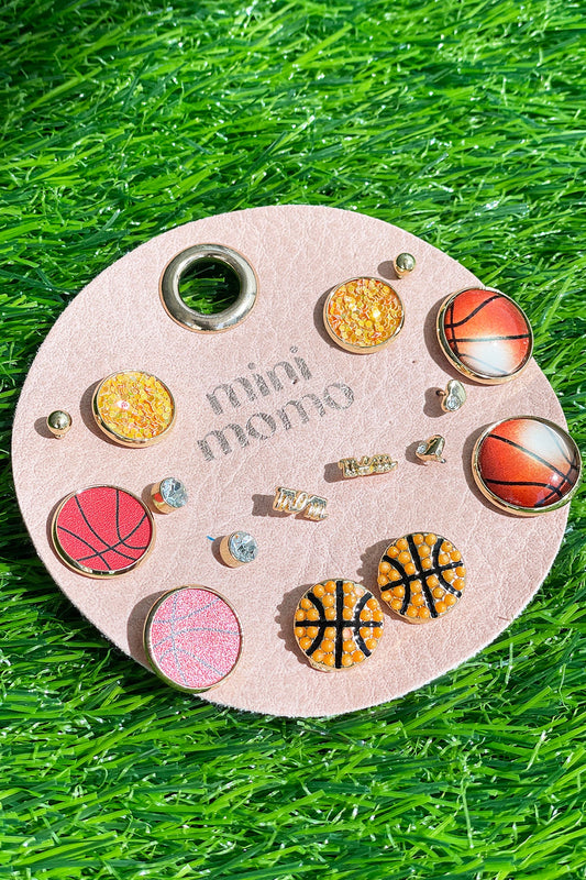 Sports Earring Set for Women Multi Pairs Assorted Multipack - Girl's Stud Earrings Jewelry - Front - Basketball