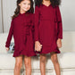 Mommy and Me Dresses - Family Matching Outfits Soft Jersey Pocket Wrap Dress Cute Print for Family Photoshoot - Burgundy