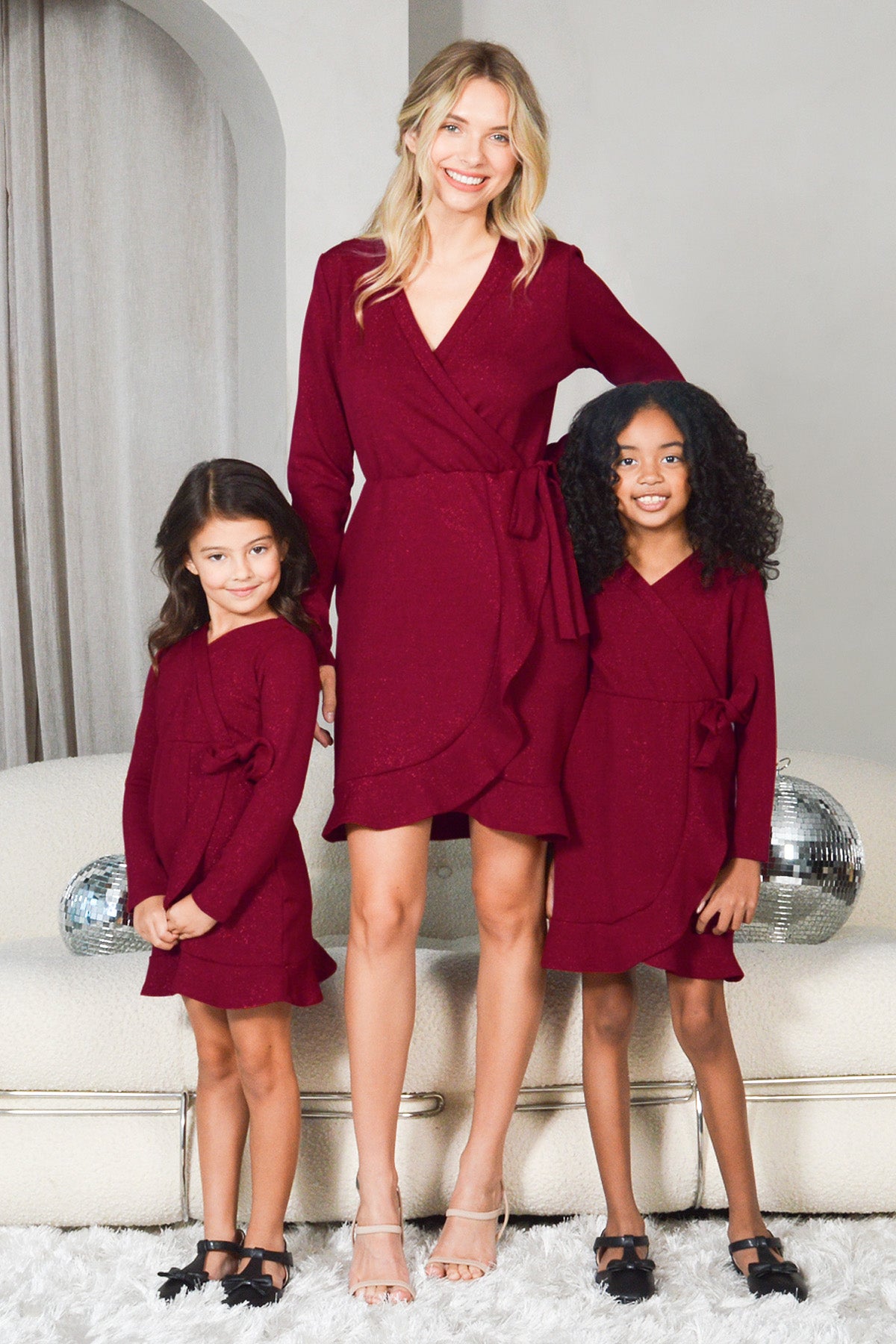 Mommy and Me Dresses - Family Matching Outfits Soft Jersey Pocket Wrap Dress Cute Print for Family Photoshoot - Lifestyle