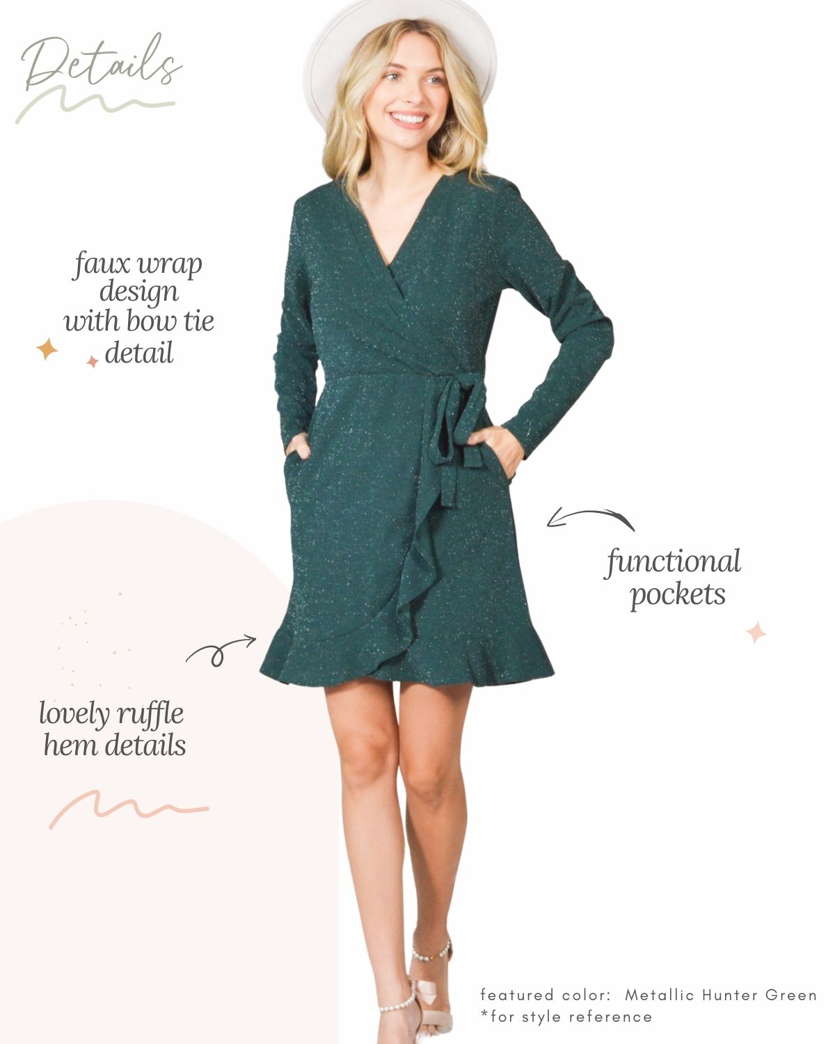 Mommy and Me Dresses - Family Matching Outfits Soft Jersey Pocket Wrap Dress Cute Print - Front - Hunter Green - Description