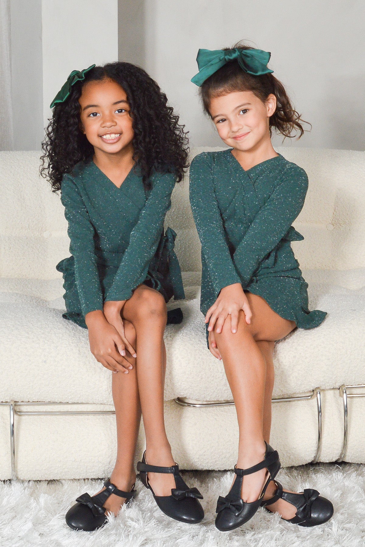 Mommy and Me Dresses - Family Matching Outfits Soft Jersey Pocket Wrap Dress Cute Print for Family Photoshoot - Hunter Green