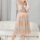 Bella Mock Neck Top Blouse with Long Sleeve, Women Metallic Pleated Chiffon with Hair Scrunchie Shimmery Statement