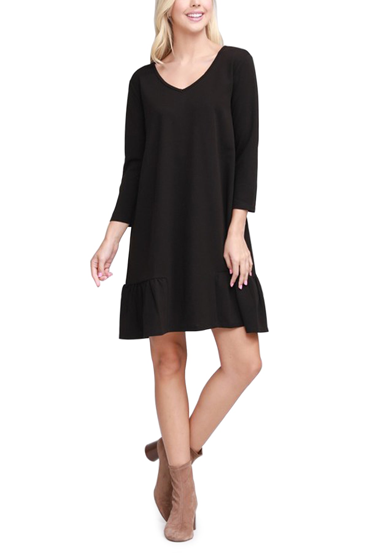 Women's Dresses Casual - Cute Shift Tunic Dress for Women Ruffle Tiered Hem - Black - Front