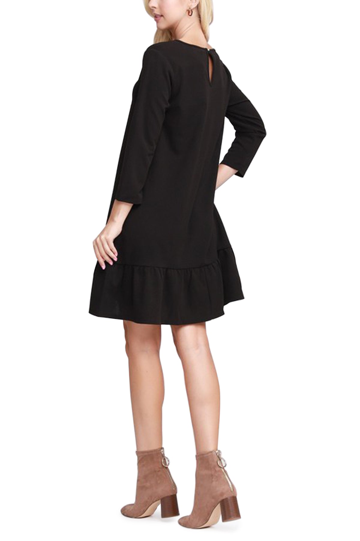 Women's Dresses Casual - Cute Shift Tunic Dress for Women Ruffle Tiered Hem - Black - Side