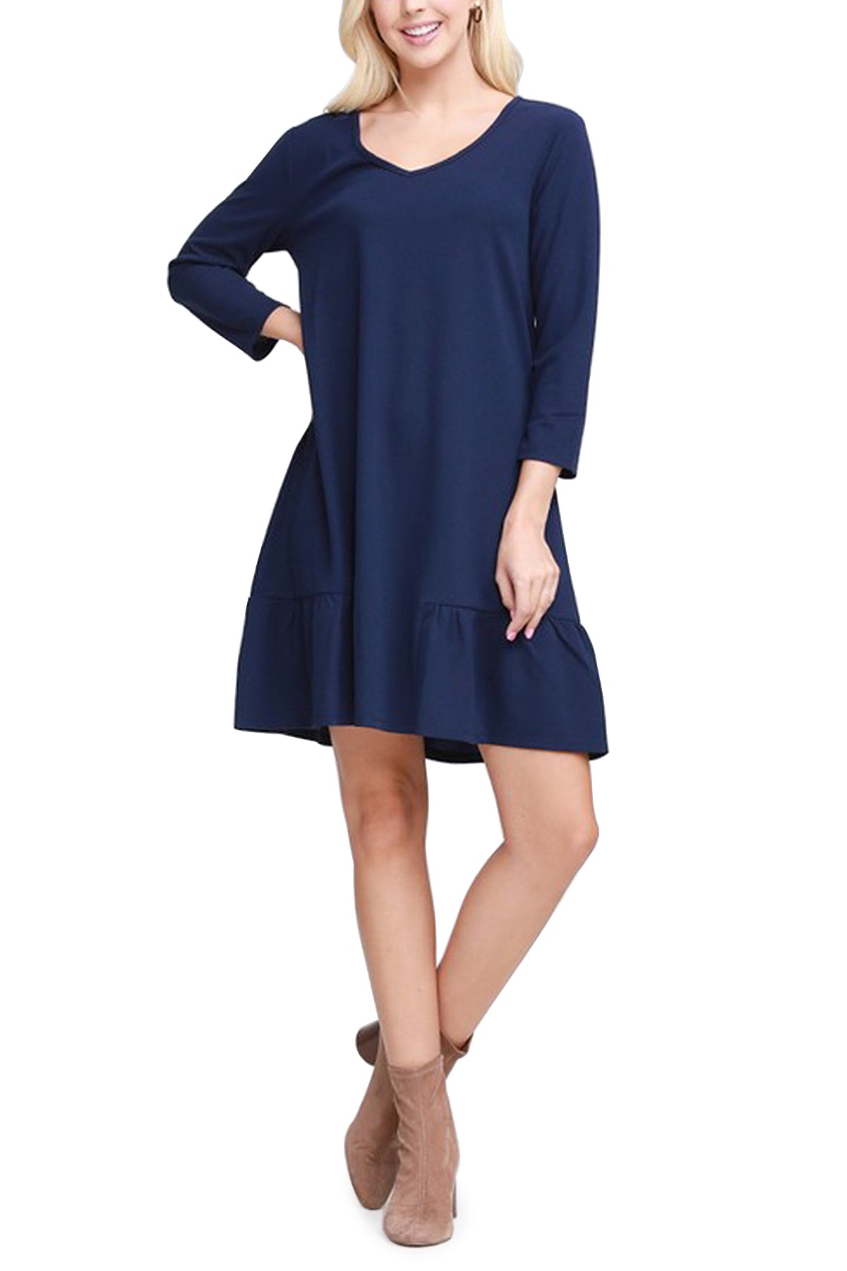 Women's Dresses Casual - Cute Shift Tunic Dress for Women Ruffle Tiered Hem - Navy - Front