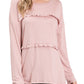 Mini Momo Women's Top Casual Shirt - Cute Tunic T-Shirt for Women Tiered Ruffle Shirring - Lifestyle - Front - Light Mauve