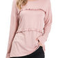 Mini Momo Women's Top Casual Shirt - Cute Tunic T-Shirt for Women Tiered Ruffle Shirring - Lifestyle - Front - Light Mauve