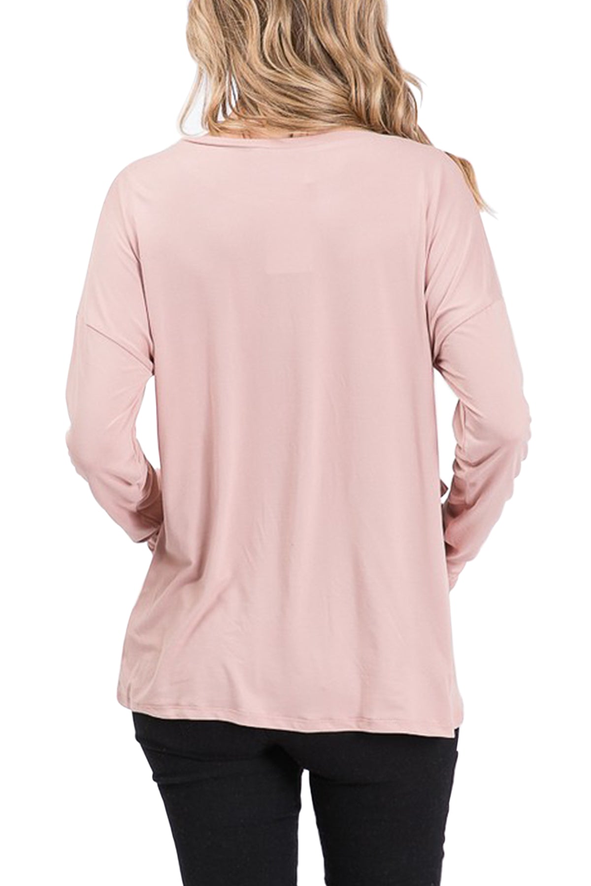 Mini Momo Women's Top Casual Shirt - Cute Tunic T-Shirt for Women Tiered Ruffle Shirring - Lifestyle - Back - Light Mauve