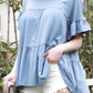 Mini Momo Women's Top Casual Shirt - Cute Tunic T-Shirt for Women Tiered Ruffle Shirring - Lifestyle - Front - Denim Blue