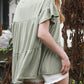 Mini Momo Women's Top Casual Shirt - Cute Tunic T-Shirt for Women Tiered Ruffle Shirring - Lifestyle - Back - Dusty Sage