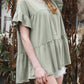 Mini Momo Women's Top Casual Shirt - Cute Tunic T-Shirt for Women Tiered Ruffle Shirring - Lifestyle - Side - Dusty Sage